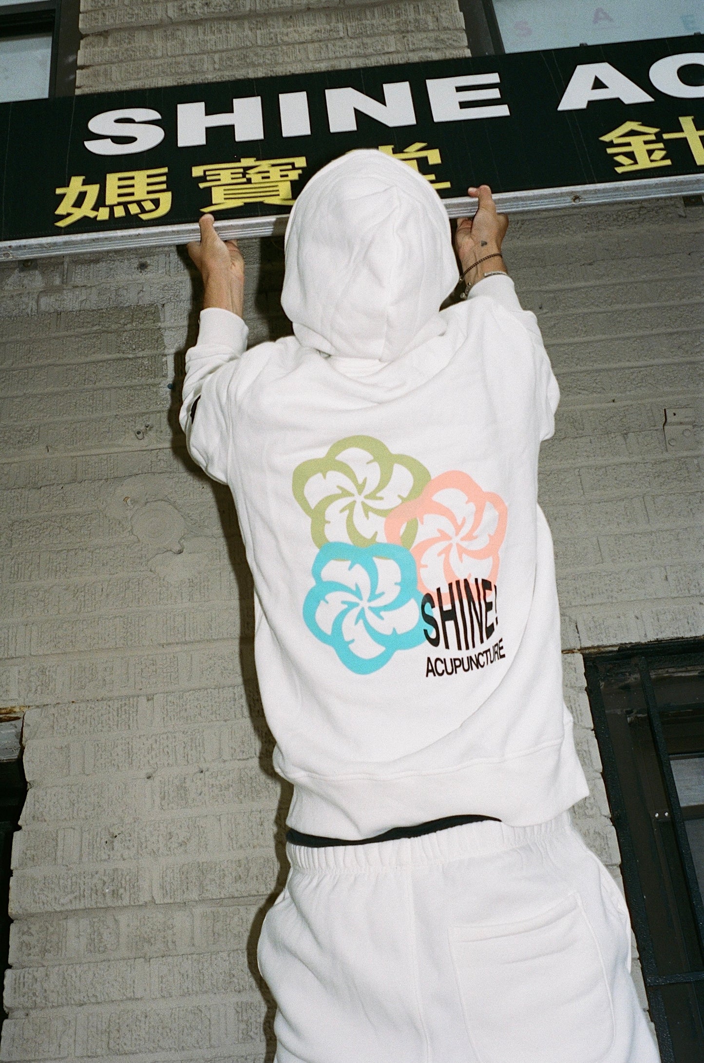 SHINE ACUPUNCTURE WHITE HOODIE